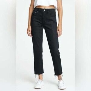 DAZE Just Right Women's Black High Rise Straight Leg Crop Jeans Raw Hem Size 30P